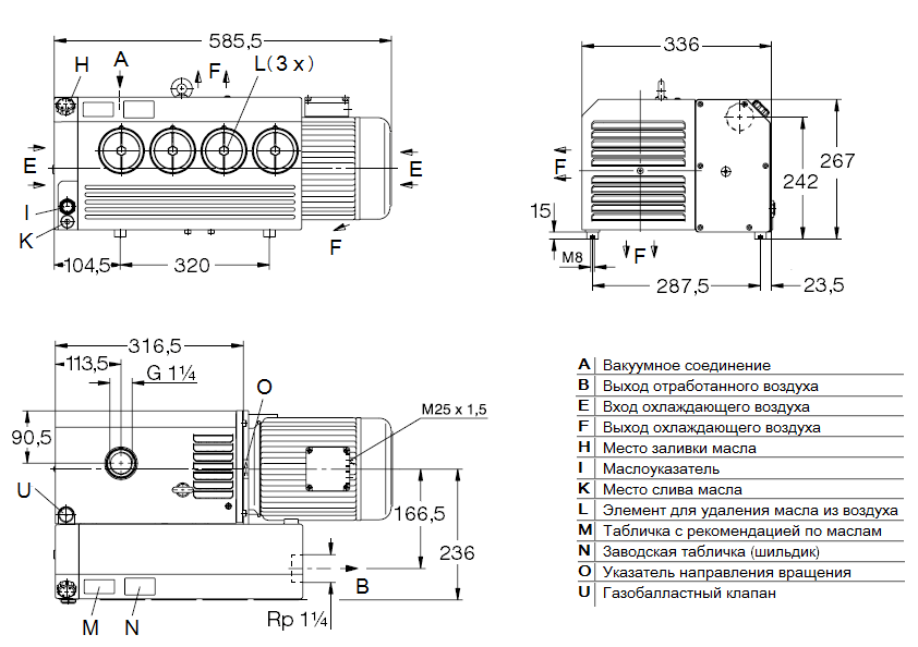 Габаритный чертеж насоса Elmo Rietschle VC50-20AD