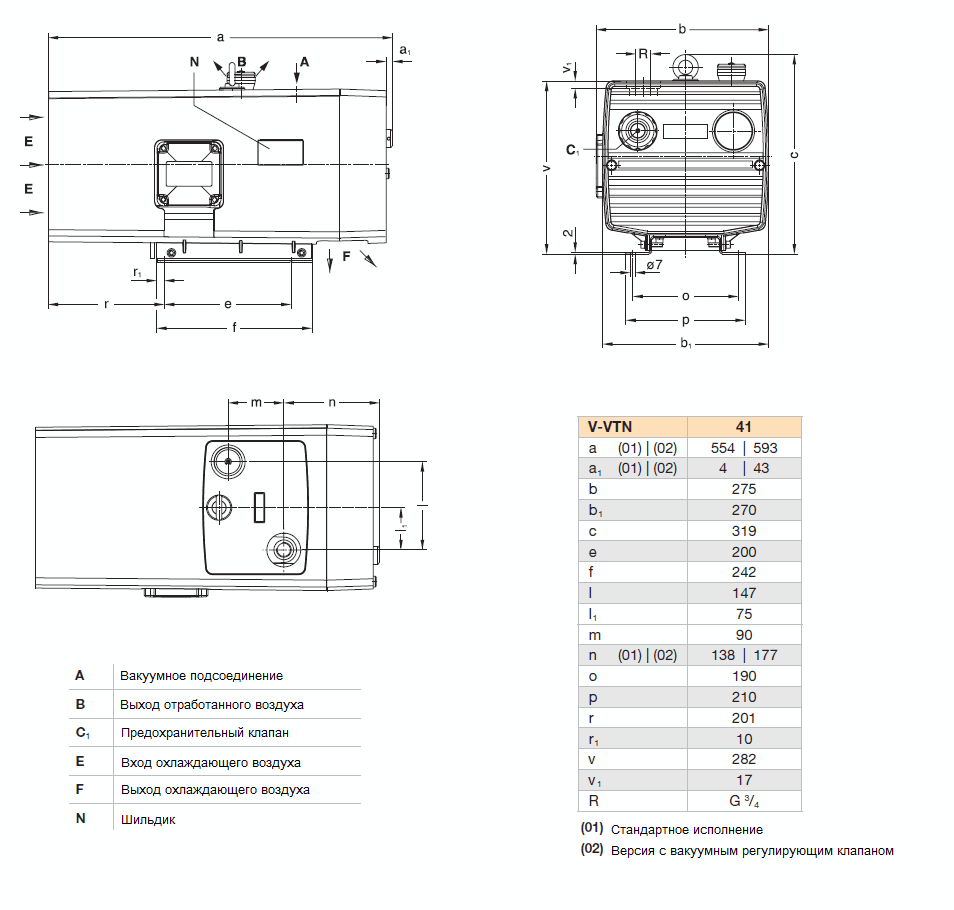 Габаритный чертеж насоса Elmo Rietschle VTN 41