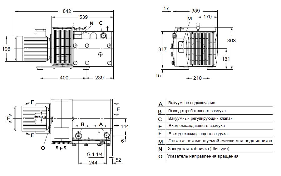 Габаритный чертеж насоса Elmo Rietschle VTR 100