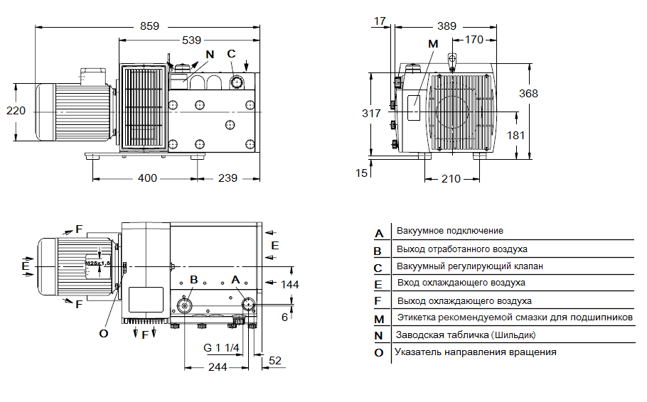 Габаритный чертеж насоса Elmo Rietschle VTR 140