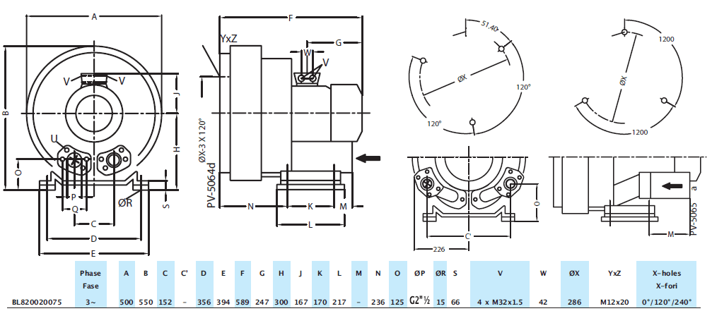 Габаритный чертеж воздуходувки Seko BL820020075