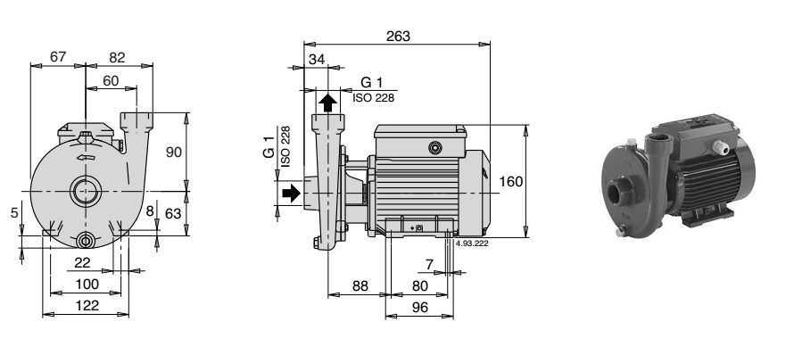 Габаритный чертеж насоса Calpeda CM 20E