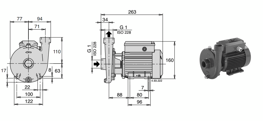 Габаритный чертеж насоса Calpeda CM 22/1E