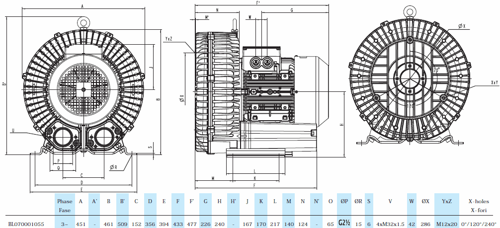Габаритный чертеж воздуходувки Seko BL070001055