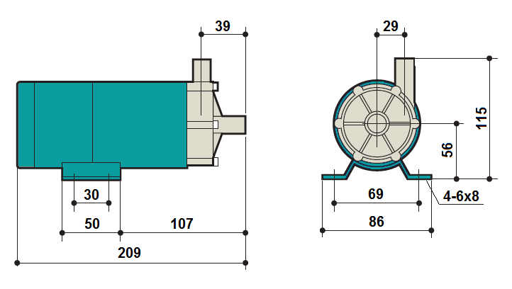Габаритный чертеж насоса Zenova MDP-20RM-SS-220