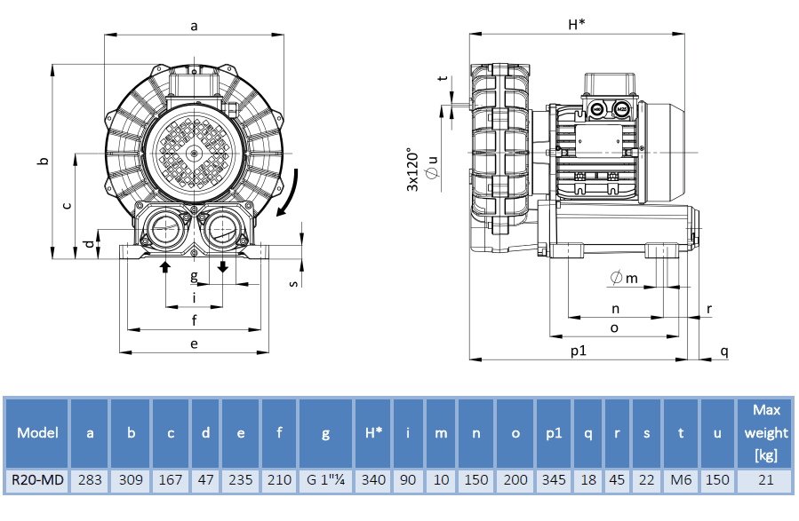 Габаритный чертеж воздуходувки R20-MD-MOR-1.10