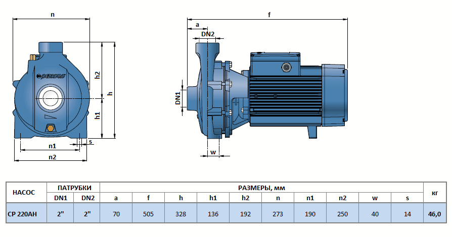 Габаритный чертеж насоса Pedrollo CP 220AH