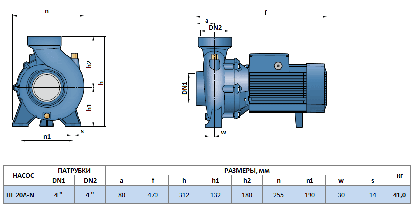 Габаритный чертеж насоса Pedrollo HF 20A-N