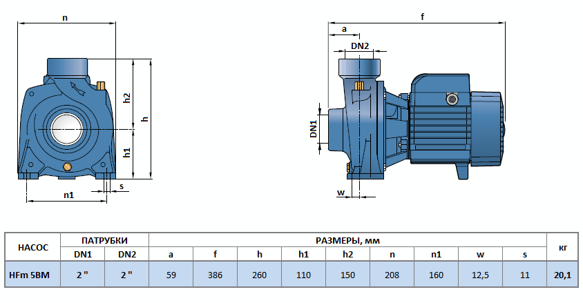 Габаритный чертеж насоса Pedrollo HF 5BM