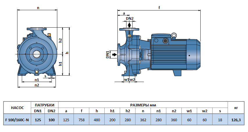 Габаритный чертеж насоса Pedrollo F 100/160C-N