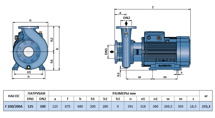Габаритный чертеж насоса Pedrollo F 100/200A