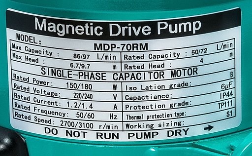 Шильдик насоса MDP-70RM-220