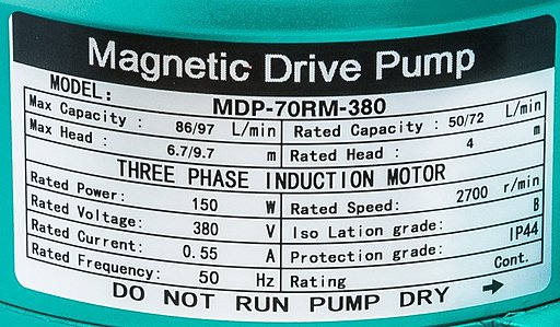 Шильдик насоса MDP-70RM-380