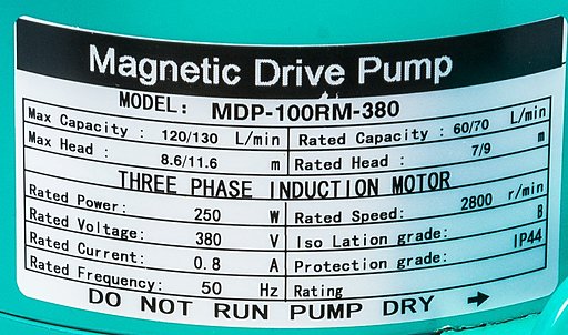 Шильдик насоса MDP-100RM-380