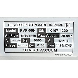 Шильдик поршневого вакуумного насоса Stairs Vacuum PVP-90H