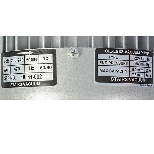 Шильдик безмасляного вакуумного насоса Stairs Vacuum ROV-8N_220