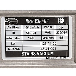 Шильдик безмасляного вакуумного насоса Stairs Vacuum ROV-40V