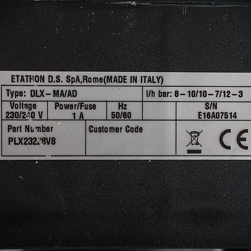 Шильдик насоса Etatron DLX MA/AD 08-10