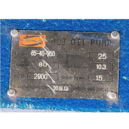 Шильдик насоса для горячих масел ZY Technology RY 65-40-250