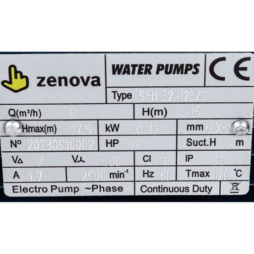 Шильдик модели Zenova SEN 32-125/7