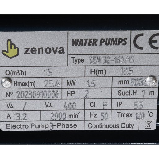 Шильдик модели Zenova SEN 32-160/15
