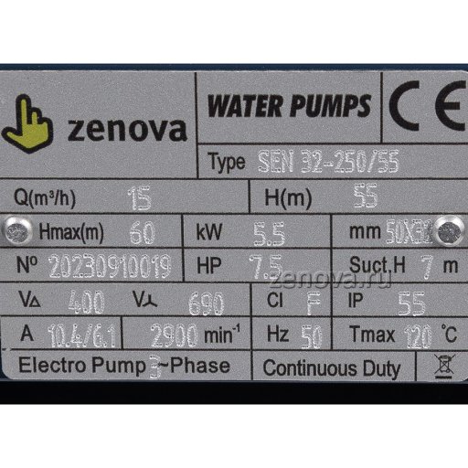 Шильдик модели Zenova SEN 32-250/55