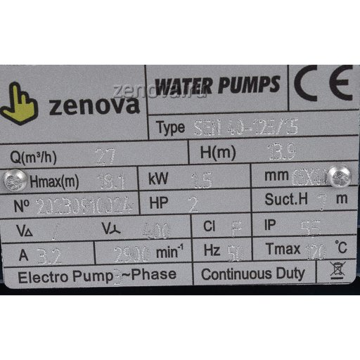 Шильдик модели Zenova SEN 40-125/15