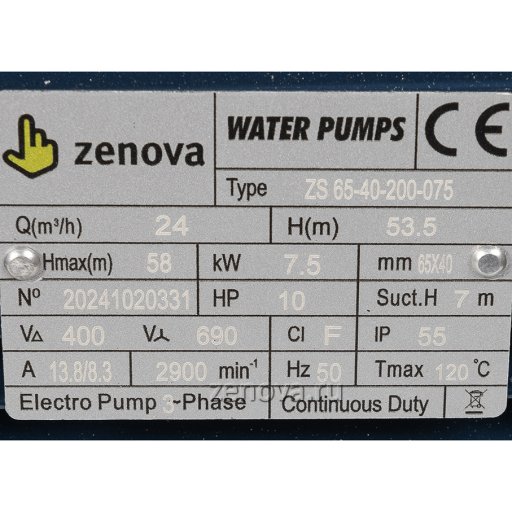 Шильдик насоса Zenova ZS65-40-200-075