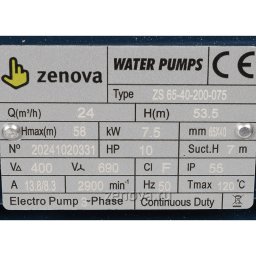 Шильдик насоса Zenova ZS65-40-200-075