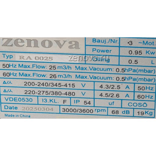 Шильдик насоса Zenova RA 0025