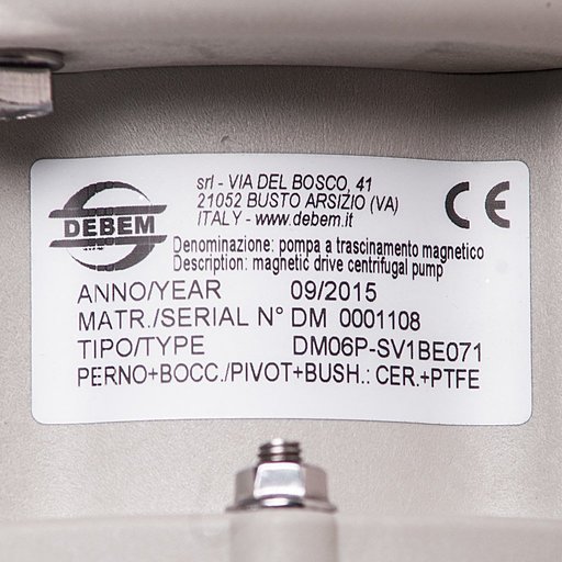 Шильдик насоса Debem DM06P-SV1BE071