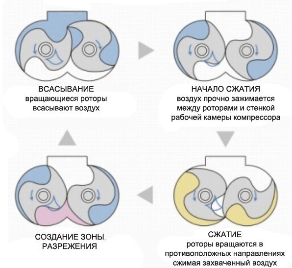 Принцип работы когтевых компрессоров