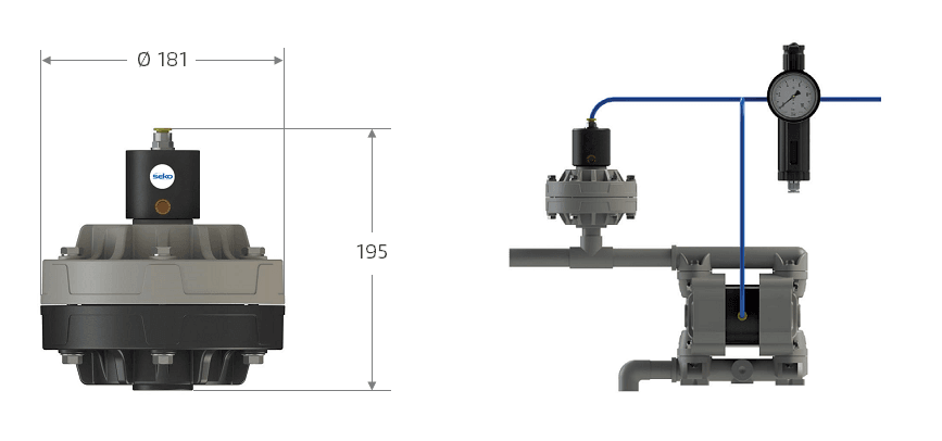 Габаритные размеры и схема установки демпфера пульсаций Seko DAF X2 025